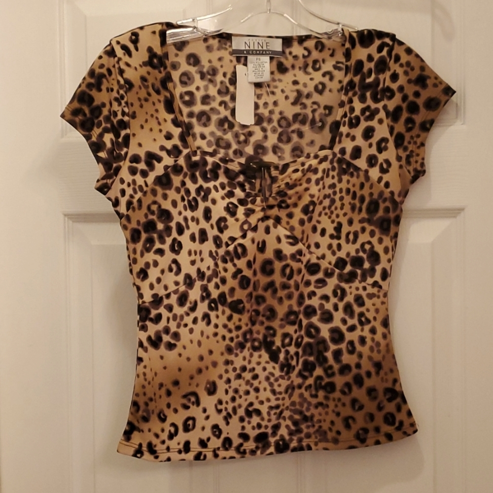 Nine & Company Women's Petite Small Cheetah Print Top